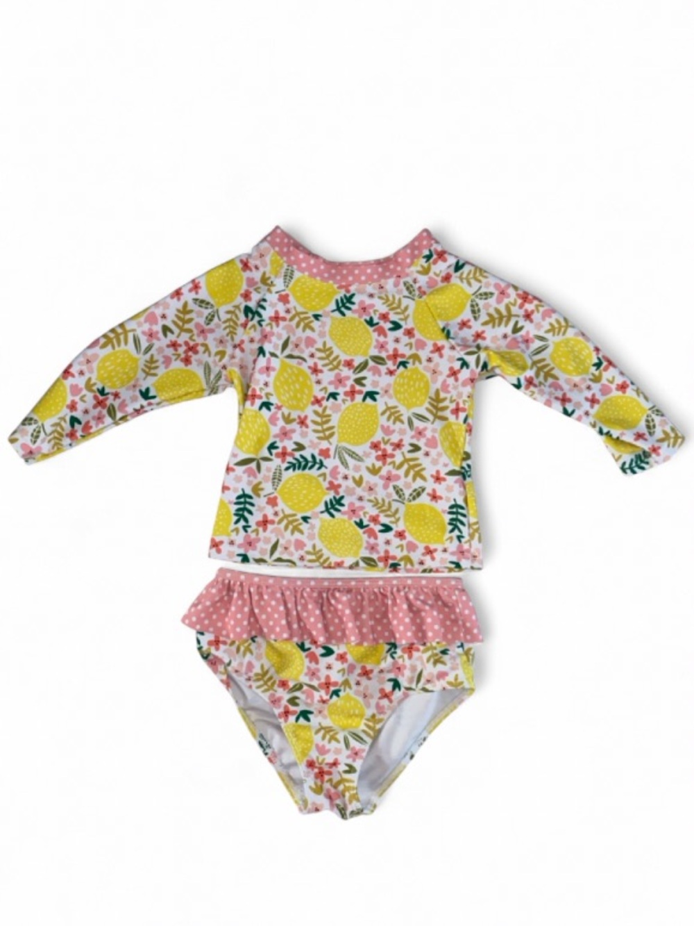 Kids Pink Lemon Print Rash Guard Swimsuit Set